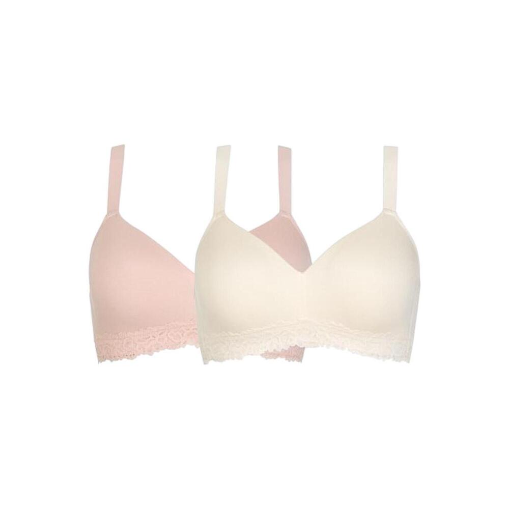 Comfort Code Women's 2pk Lined Lace Trim Wireless Bra White/Peach -